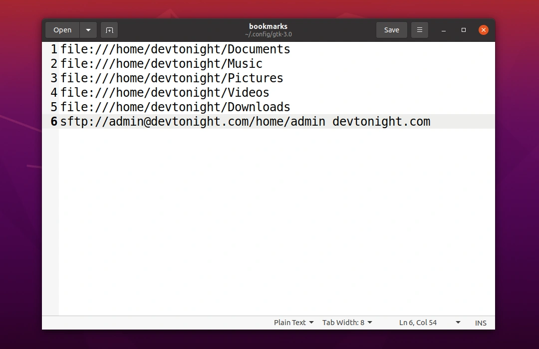 Ubuntu Gnome File Manager bookmark list