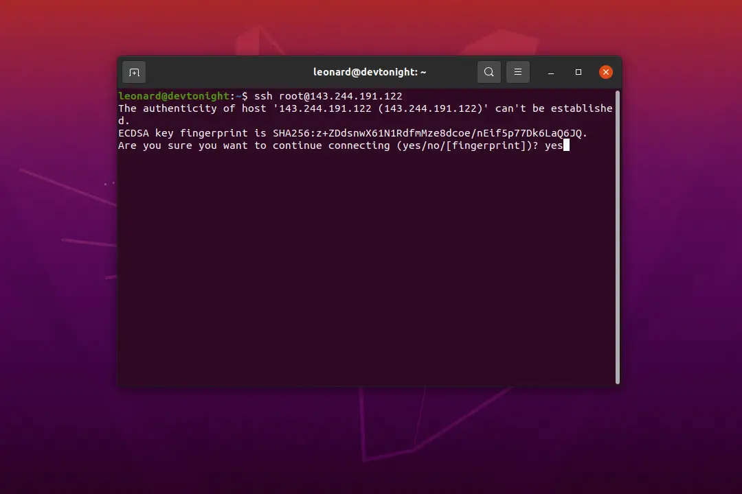 Ubuntu 20.04 LTS Terminal ssh ecdsa key fingerprint confirmation