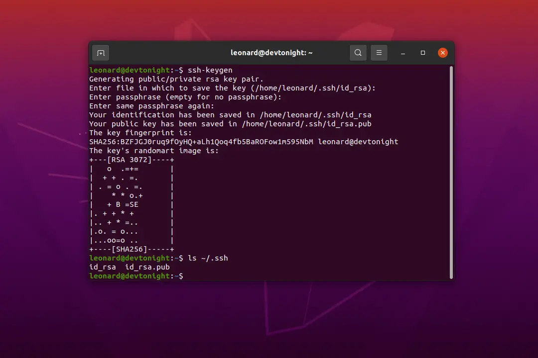 Ubuntu 20.04 LTS Terminal ssh-keygen complete
