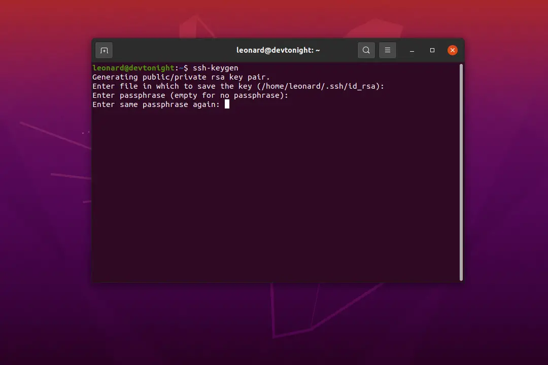 Ubuntu 20.04 LTS Terminal ssh-keygen password
