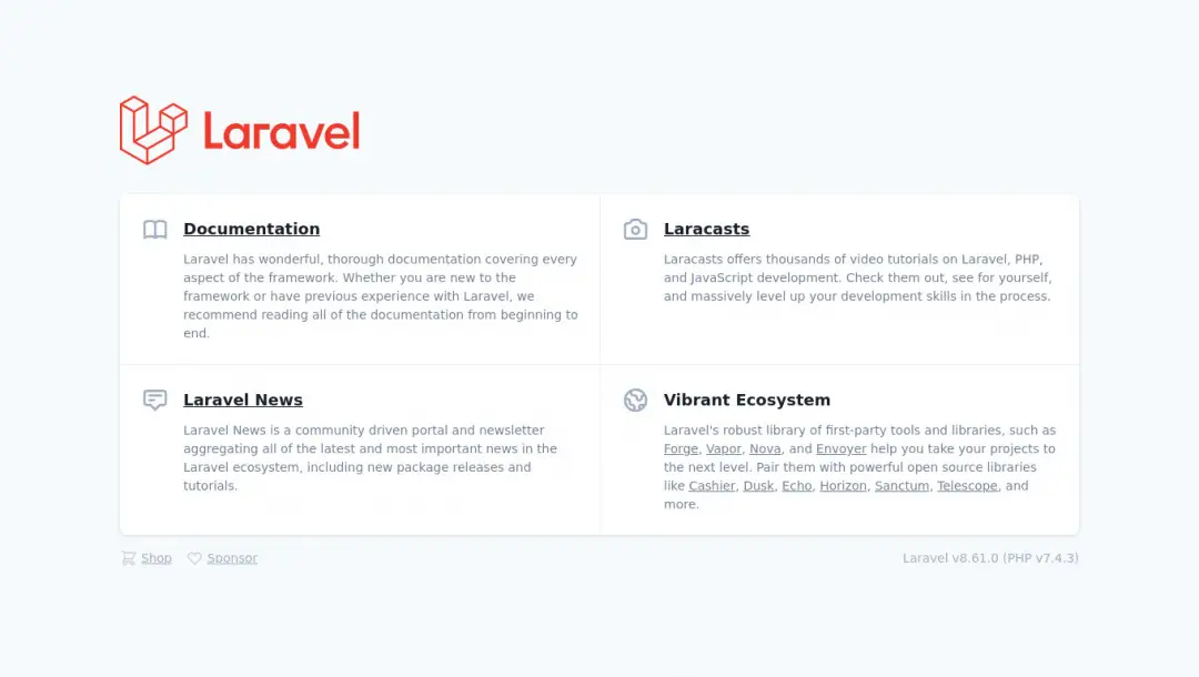 Laravel 8 Installation Welcome Page