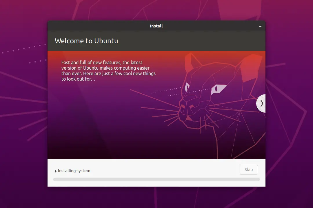 Ubuntu 20.04 Installation Progress Window