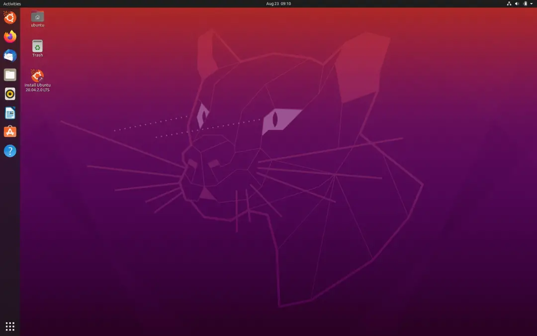 Ubuntu 20.04 Live CD Welcome Desktop Screen