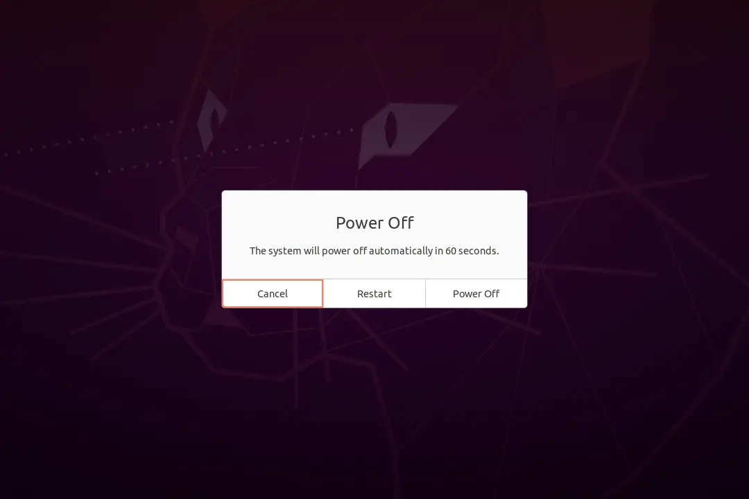 Ubuntu 20.04 Shutdown Dialog