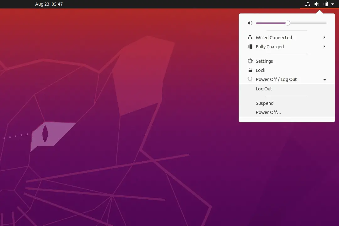 Ubuntu 20.04 System Menu