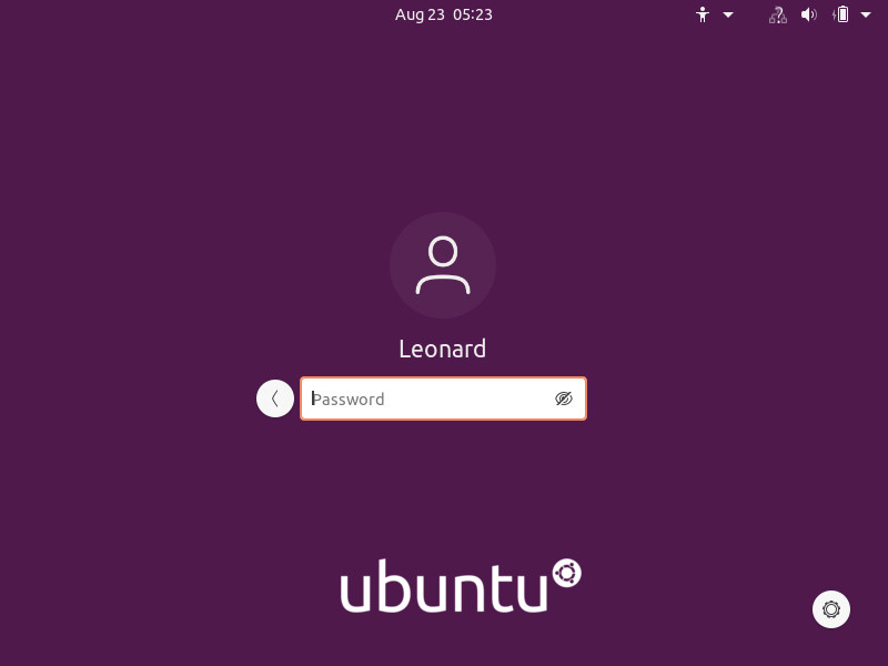 Ubuntu 20.04 User Login Password Screen