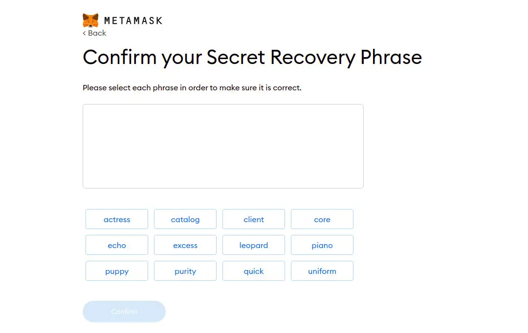 metamask confirm your secret recovery phrase