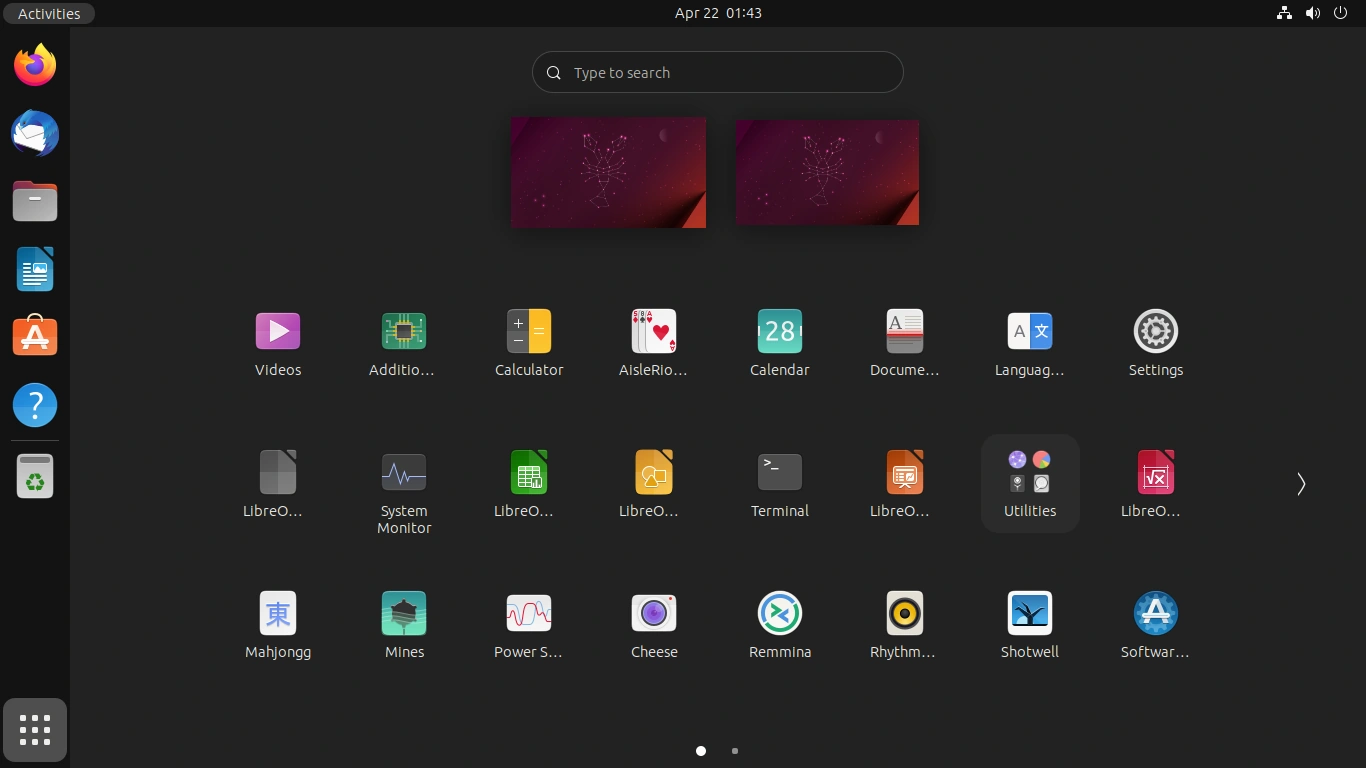 Ubuntu 23.04 Dashboard