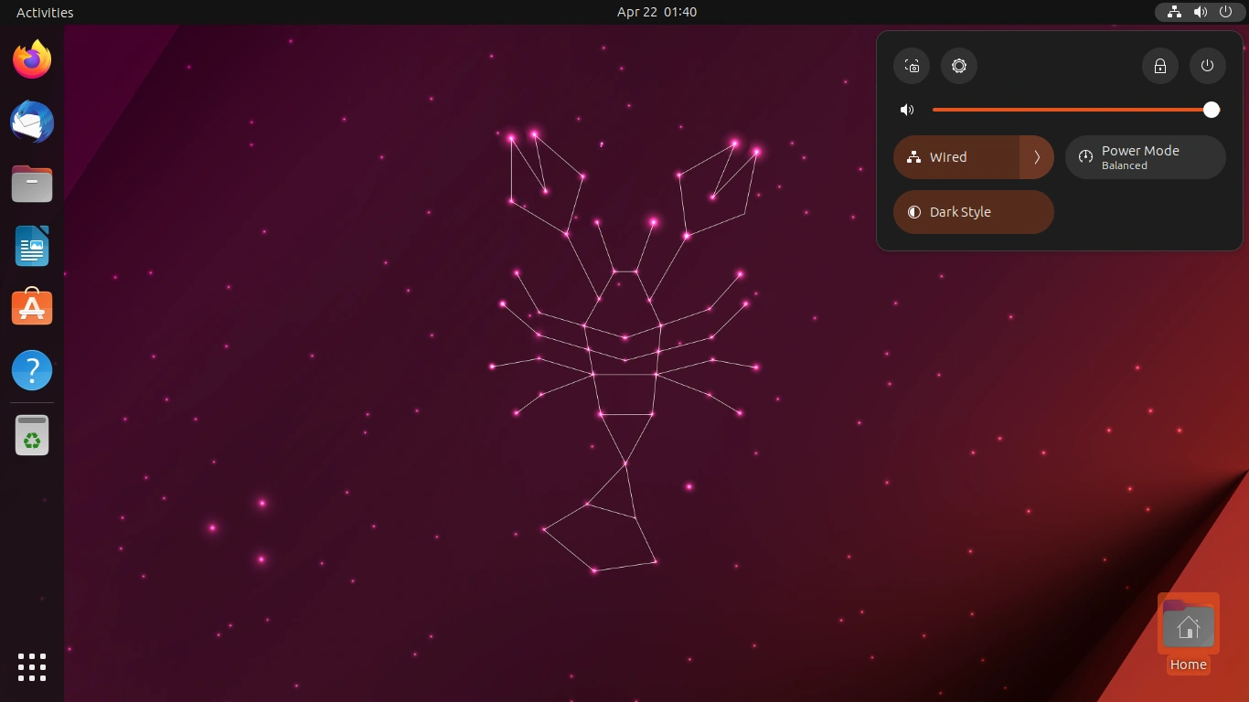 Ubuntu 23.04 System Menu (Dark)