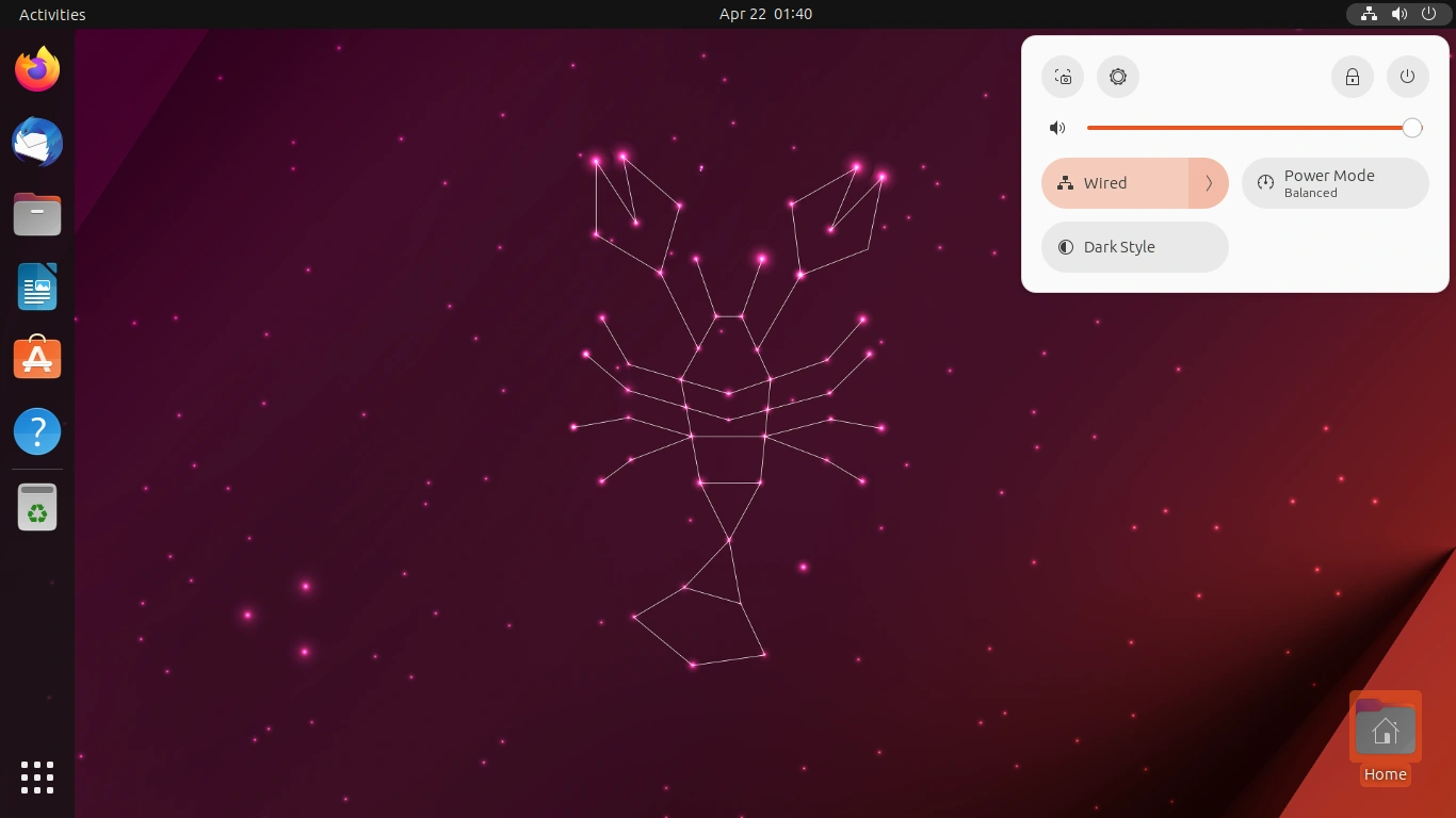 Ubuntu 23.04 System Menu (Light)
