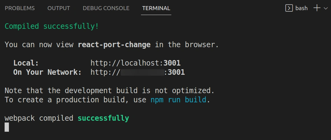 React JS new custom port