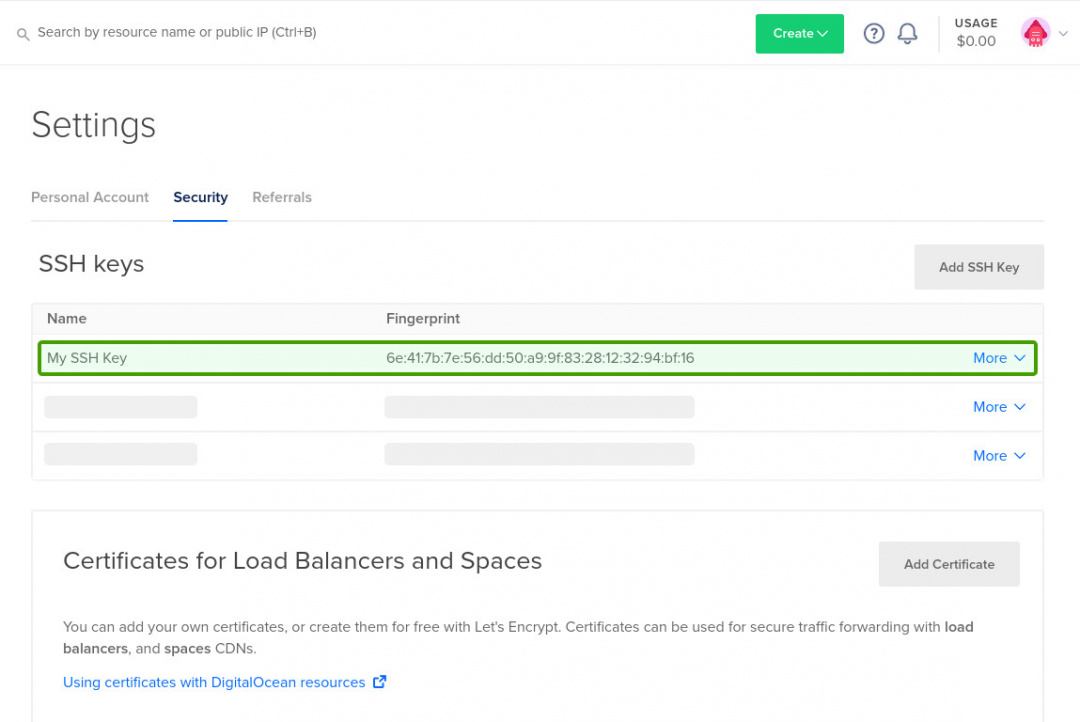 Digitalocean add ssh public key added
