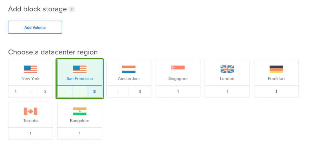 Digitalocean create droplet select region