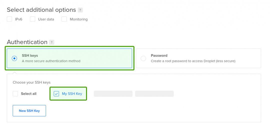 Digitalocean create droplet select ssh key