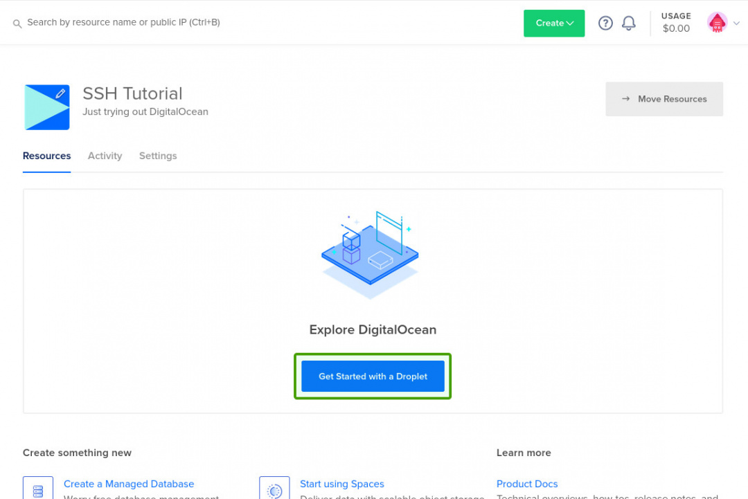 Digitalocean create droplet