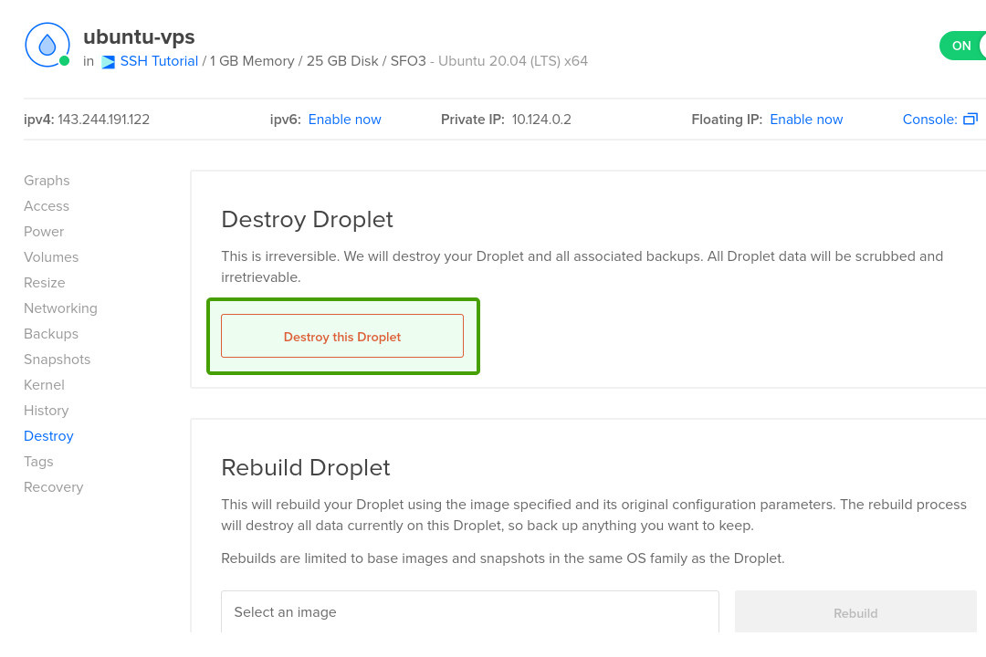 Digitalocean droplet destroy