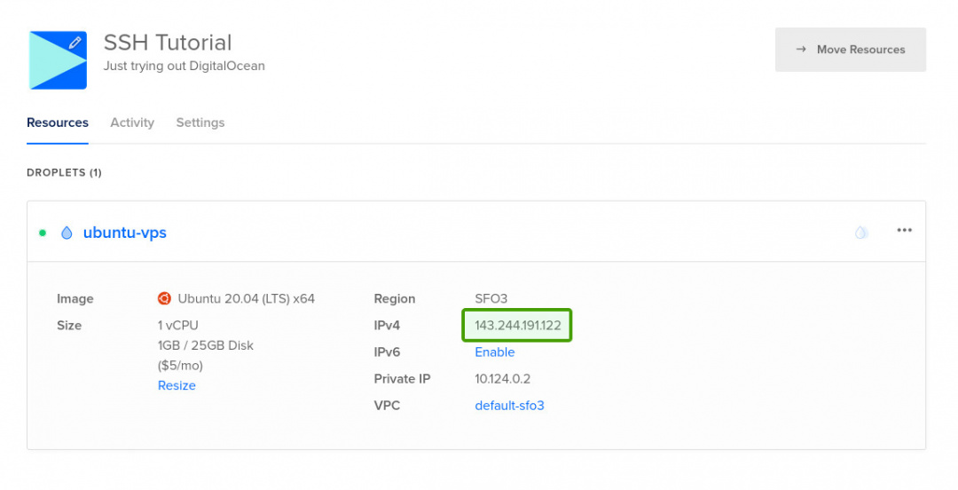 Digitalocean droplet ip v4 address