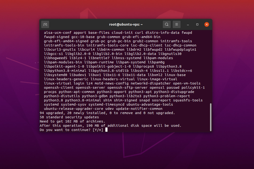 Ubuntu 20.04 LTS Terminal ssh vps apt upgrade