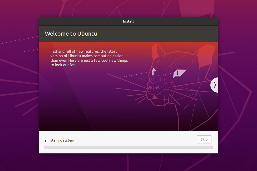 Ubuntu 20.04 Installation Progress Window