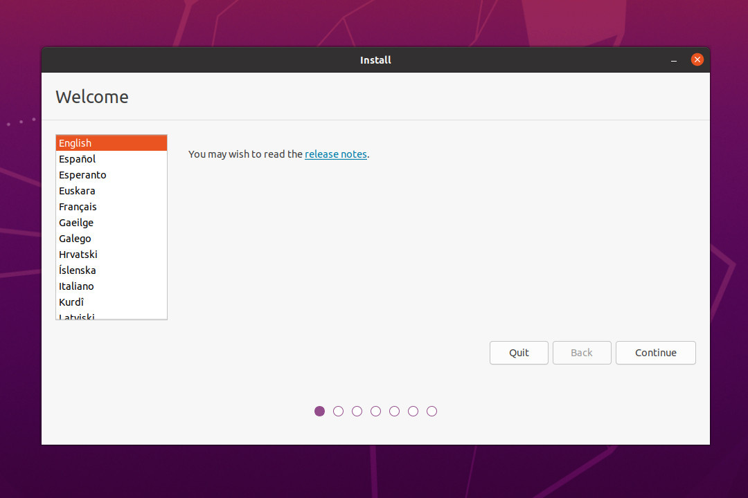 Ubuntu 20.04 Language Selection Window
