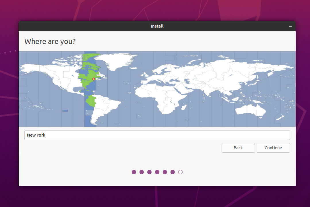 Ubuntu 20.04 Location Selection Window