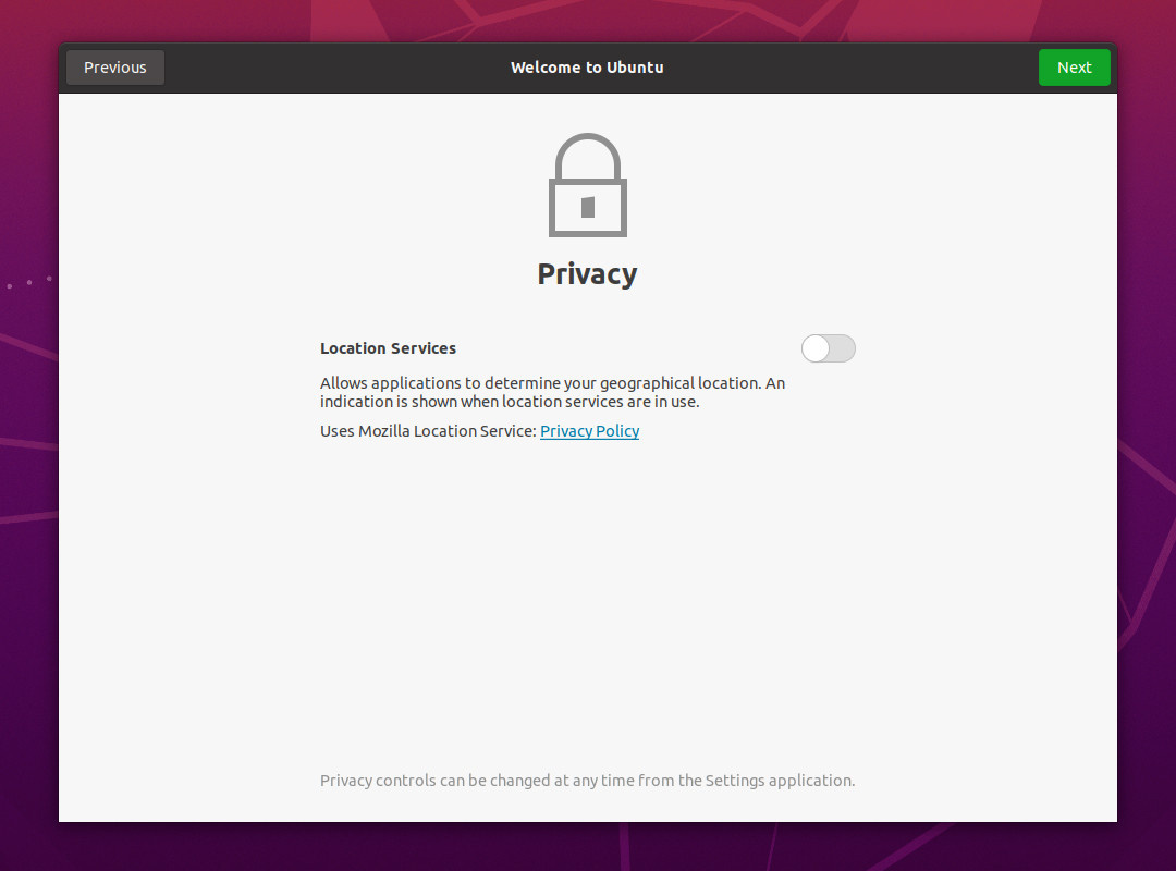 Ubuntu 20.04 Privacy Window