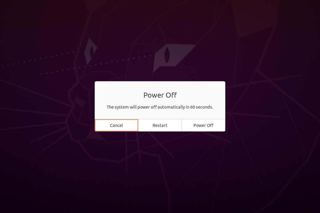 Ubuntu 20.04 Shutdown Dialog