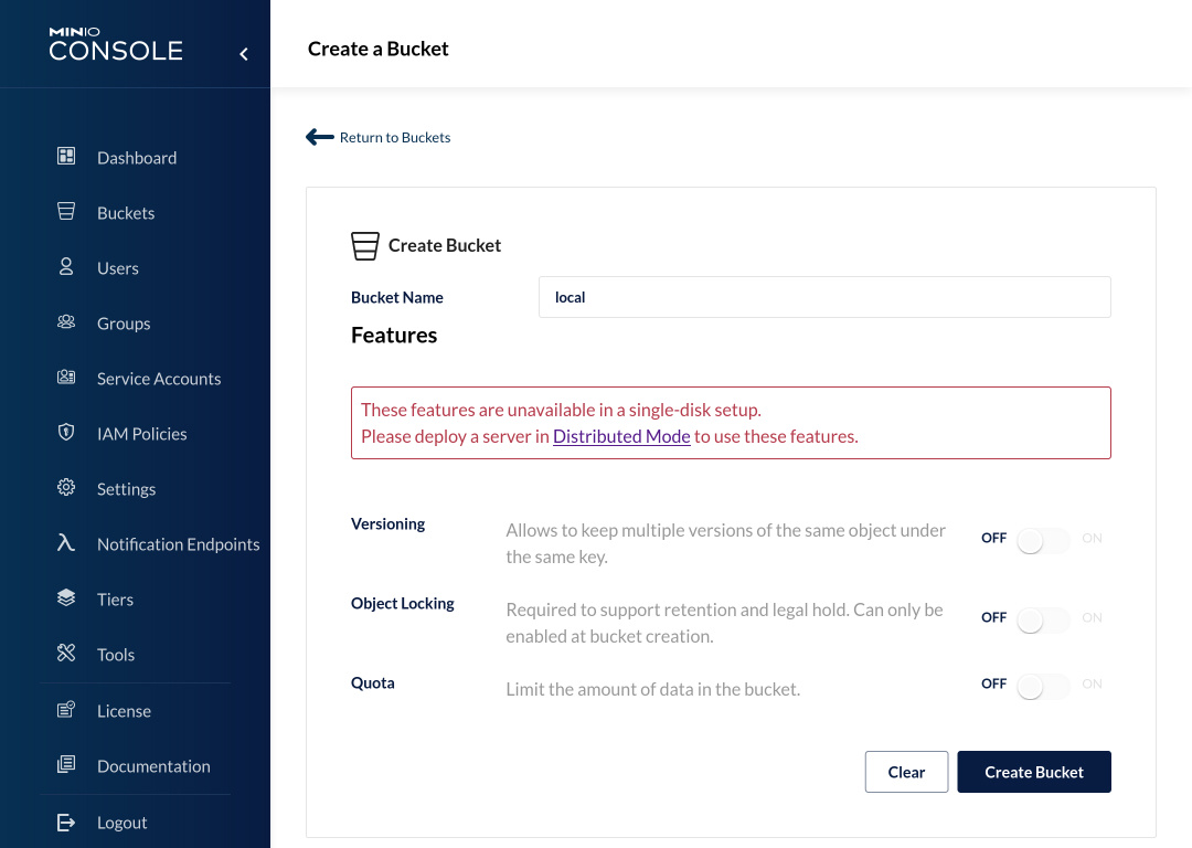 Laravel Sail Minio Dashboard Create Bucket