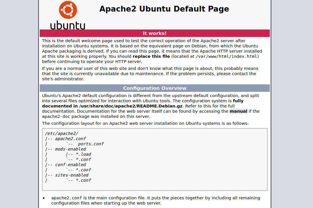 Apache2 Installation Welcome Page
