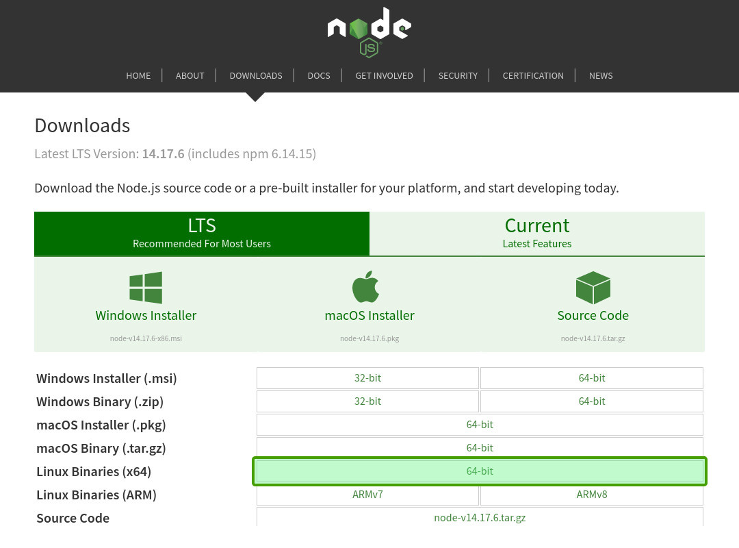NodeJS Download Page