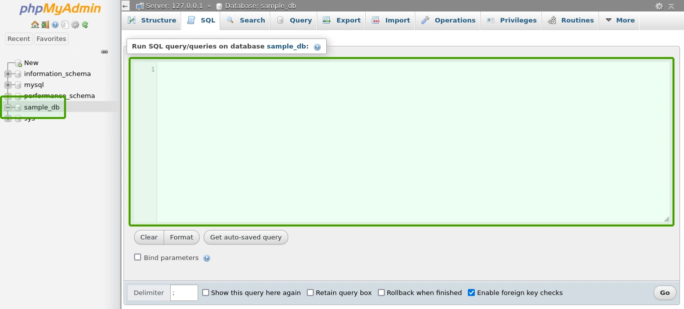 MySQL phpMyAdmin SQL query page