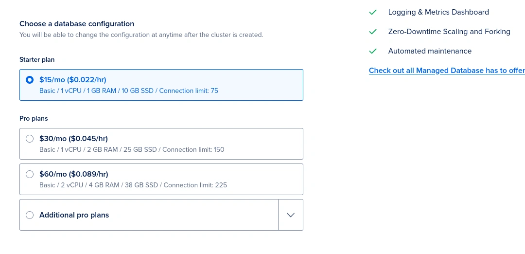 create database cluster database plan