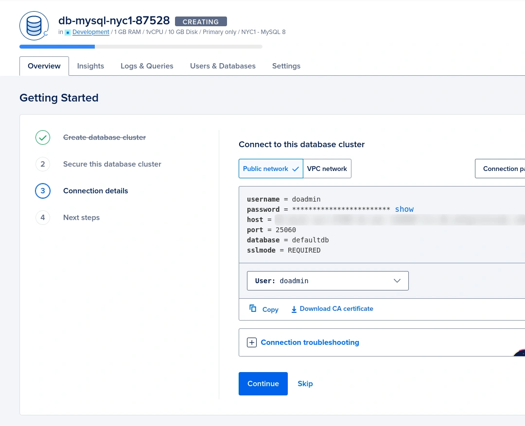 database overview getting started connection details