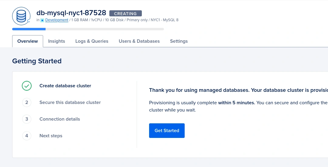 database overview getting started create database cluster