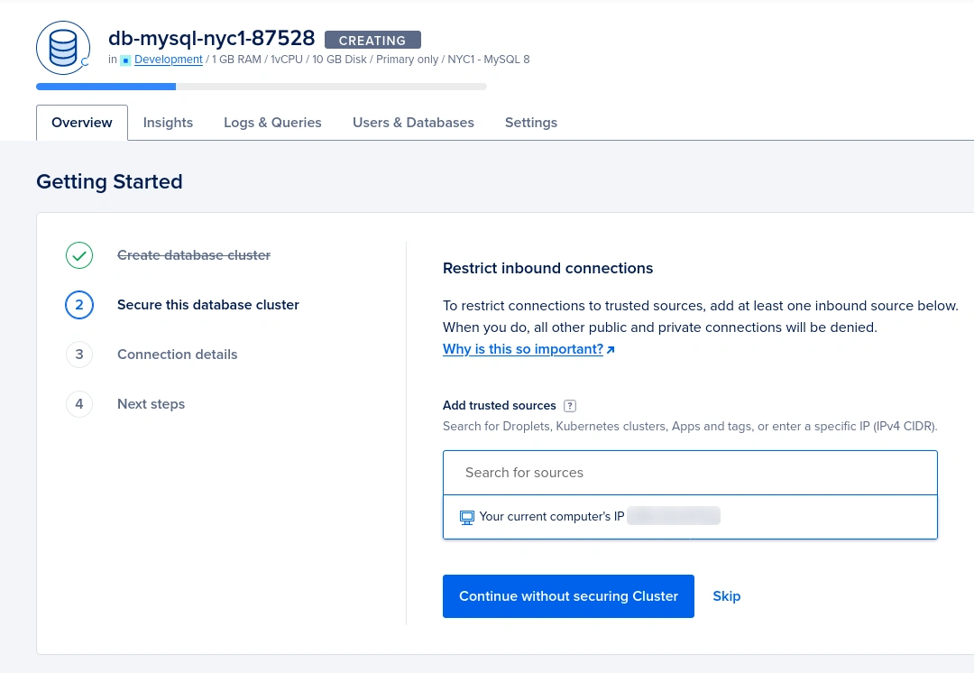 database overview getting started secure this database cluster
