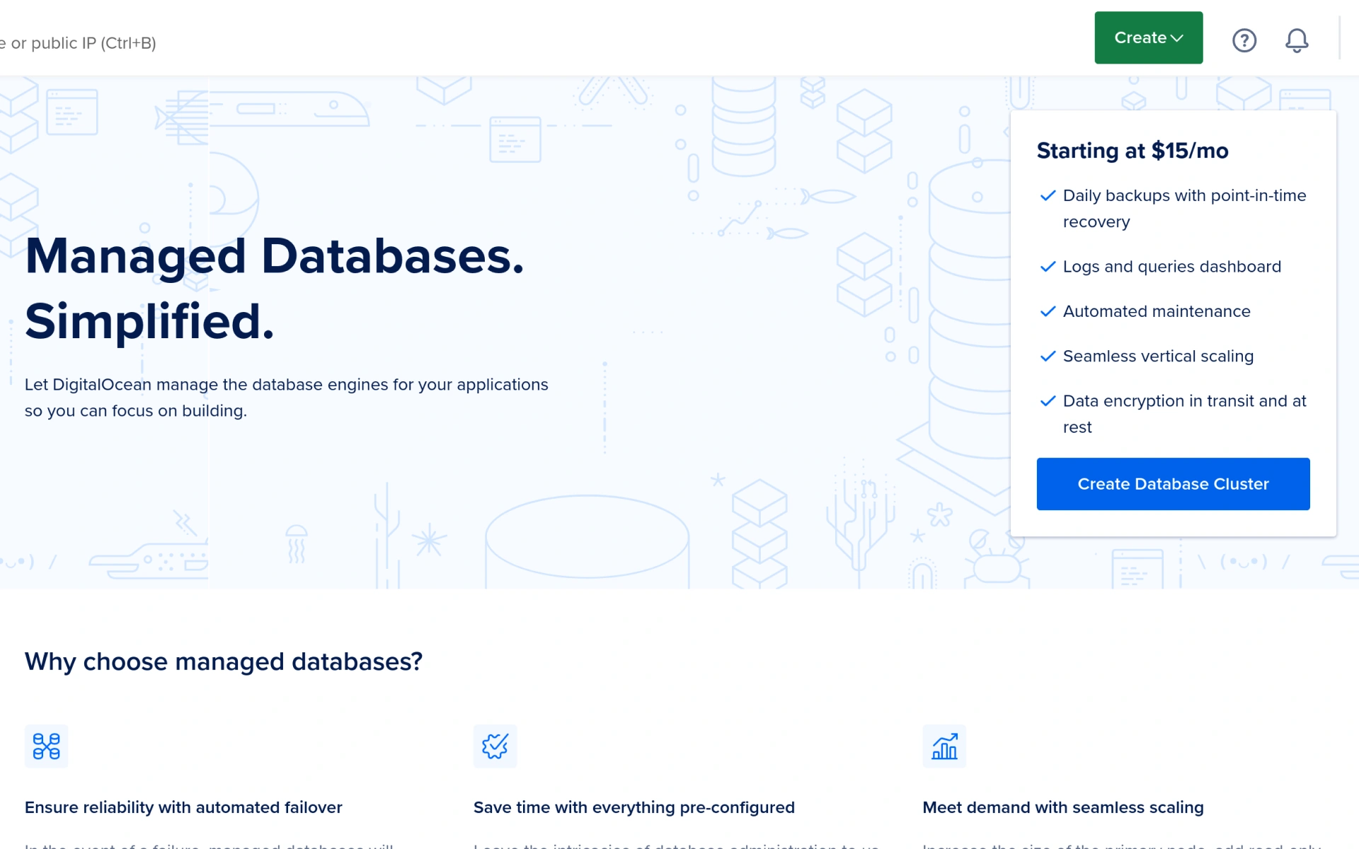 digitalocean managed database home page