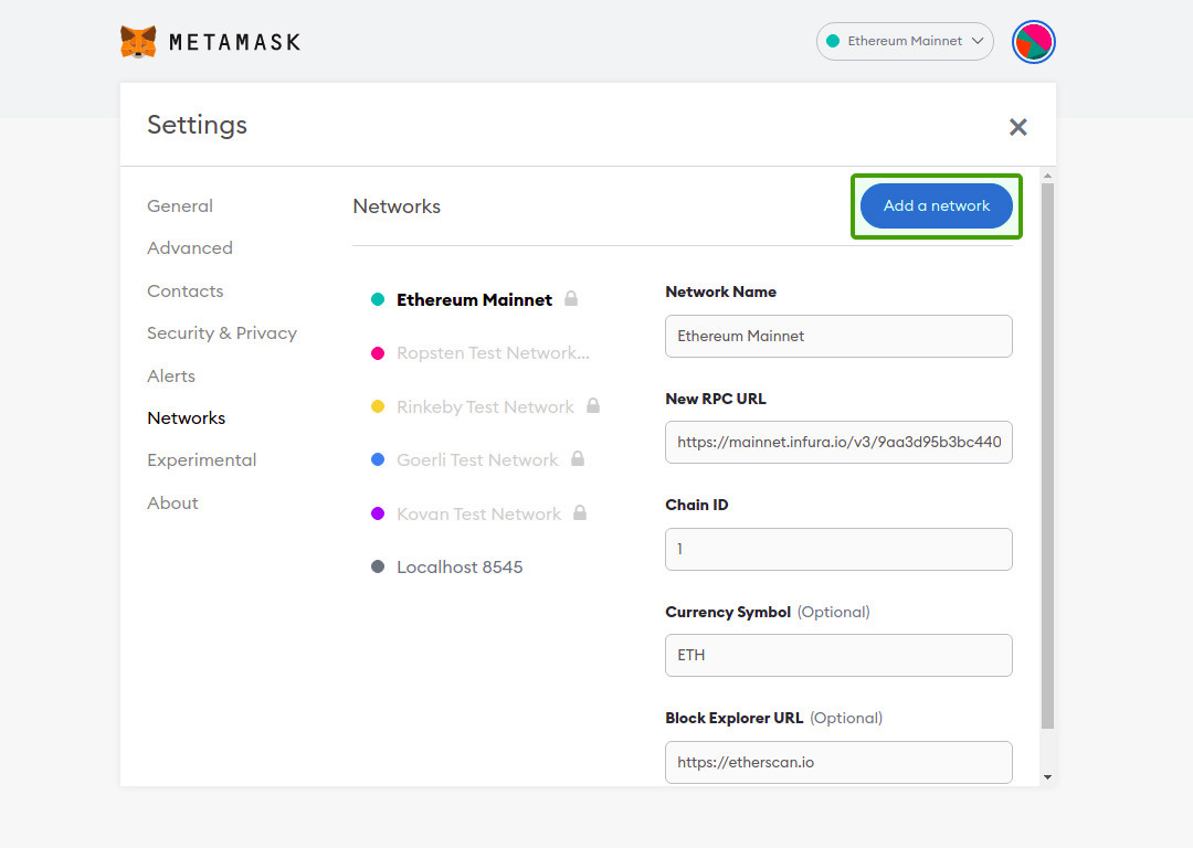 metamask wallet settings networks